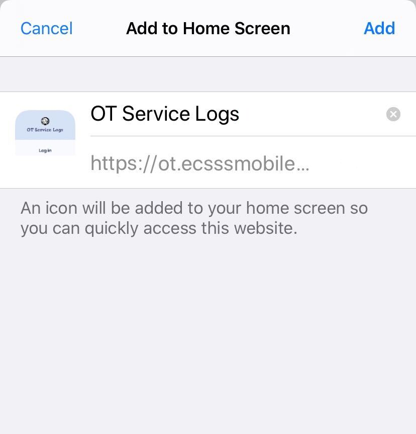 Screenshot of iOS Add to Home Screen window