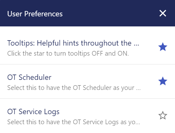 Screenshot of user preferences